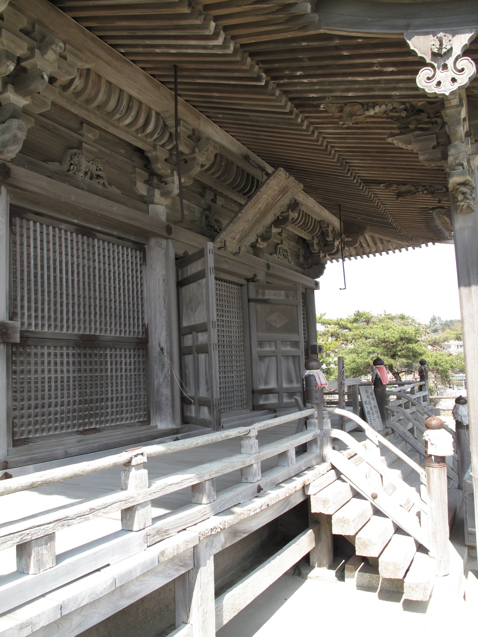 The side of an old wooden temple hall