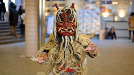 Namahage from Akita-ken, promoting the Akita Bisaikan at Shinagawa, Tokyo