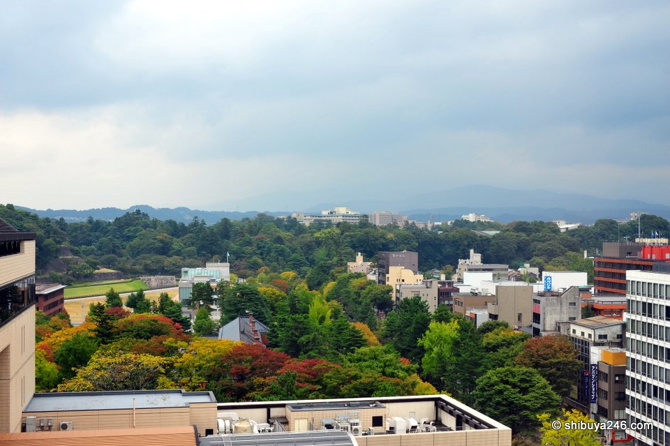 Kanazawa from my hotel window, with the hills behind.