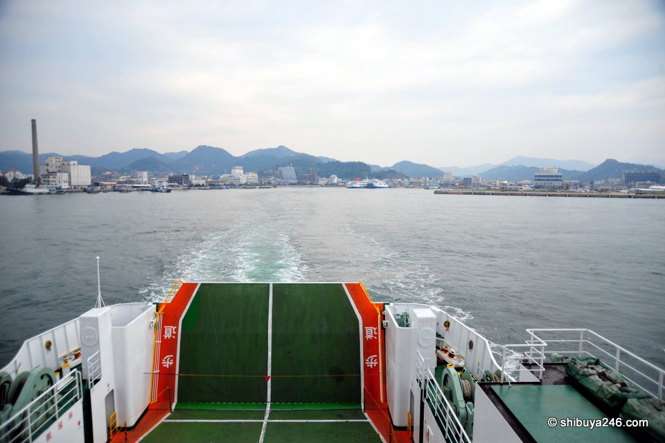 The wake behind a ferry leaving port