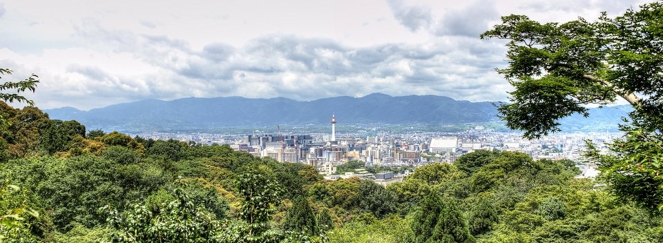 View over the trees across Kyoto city