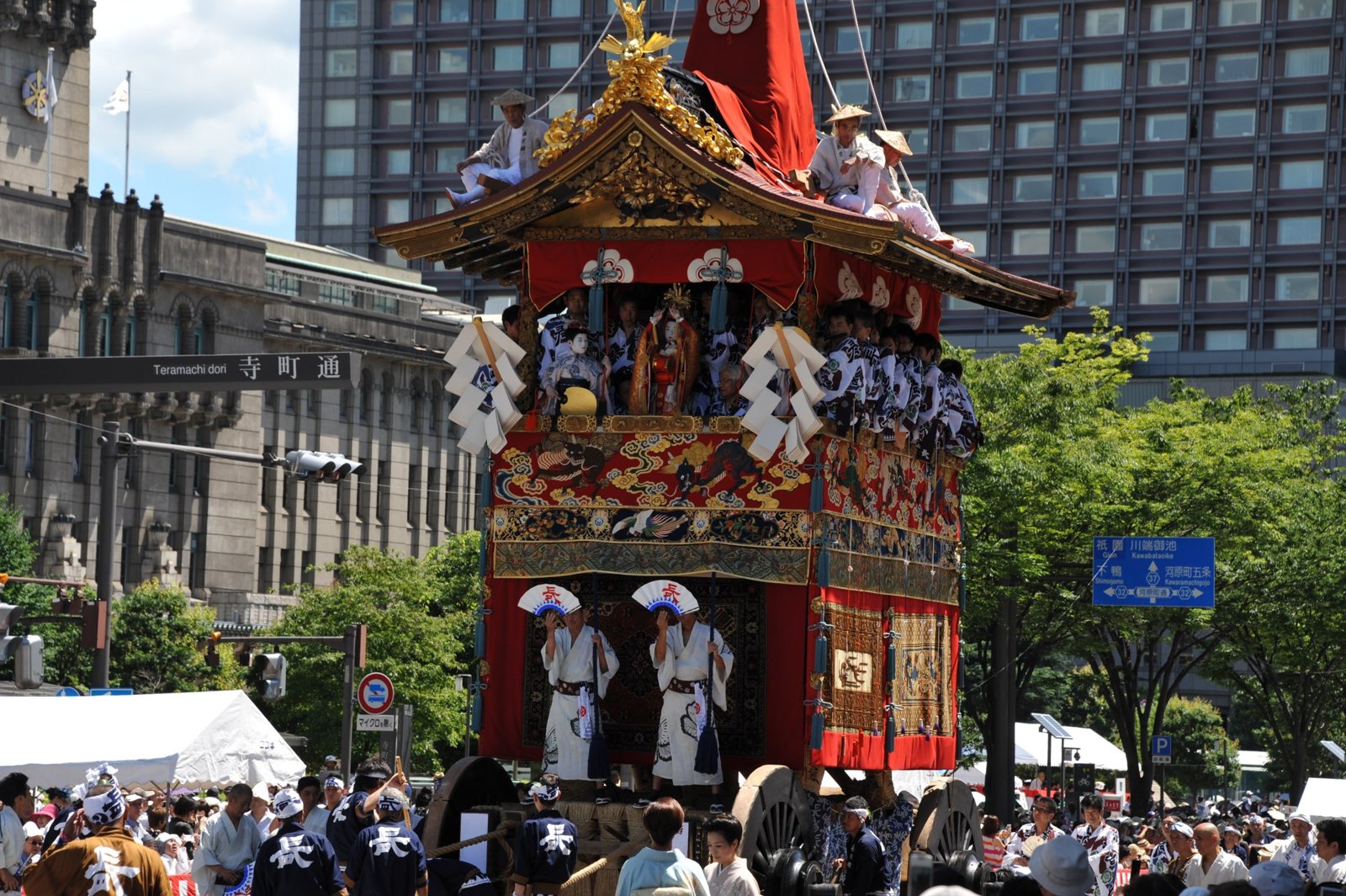 One of the big hoko floats rolling past.