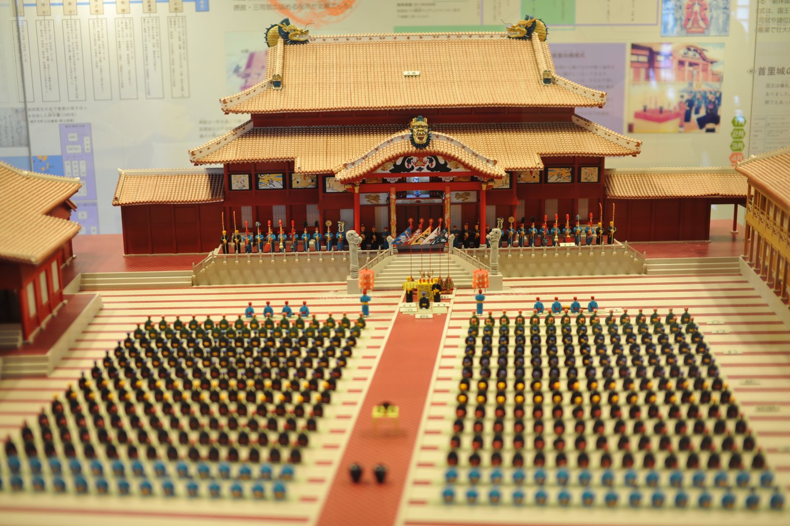 A model of a court ceremony in front of the red main hall