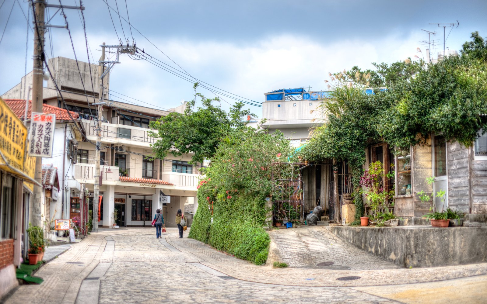 A quiet stone-paved lane between houses