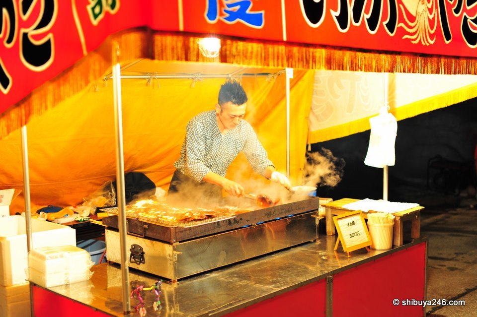 Ika, squid, being cooked up. Always nice to down this with a dose of Japanese Sake as well.