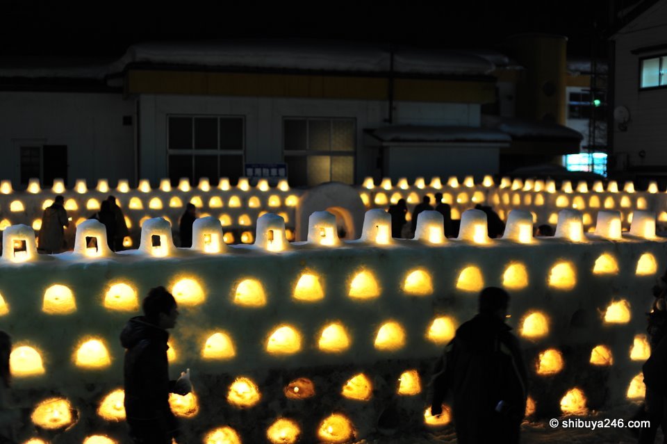 A whole walled fort has been created here with the individual huts. It made for a nice effect with all the candles lit.